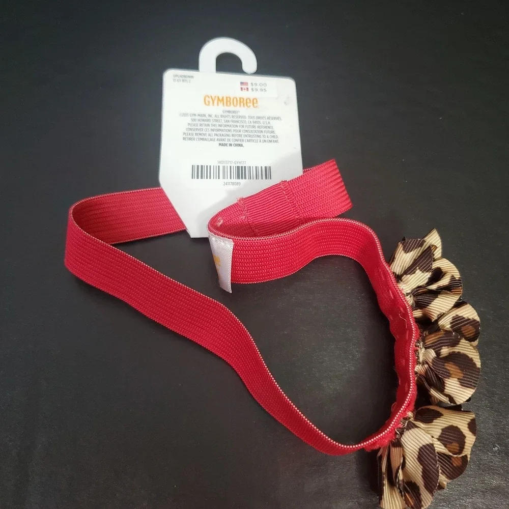 GYMBOREE GLAMOUROUS FRIENDS Leopard Print Floowers On Red Elastic Headband NWT